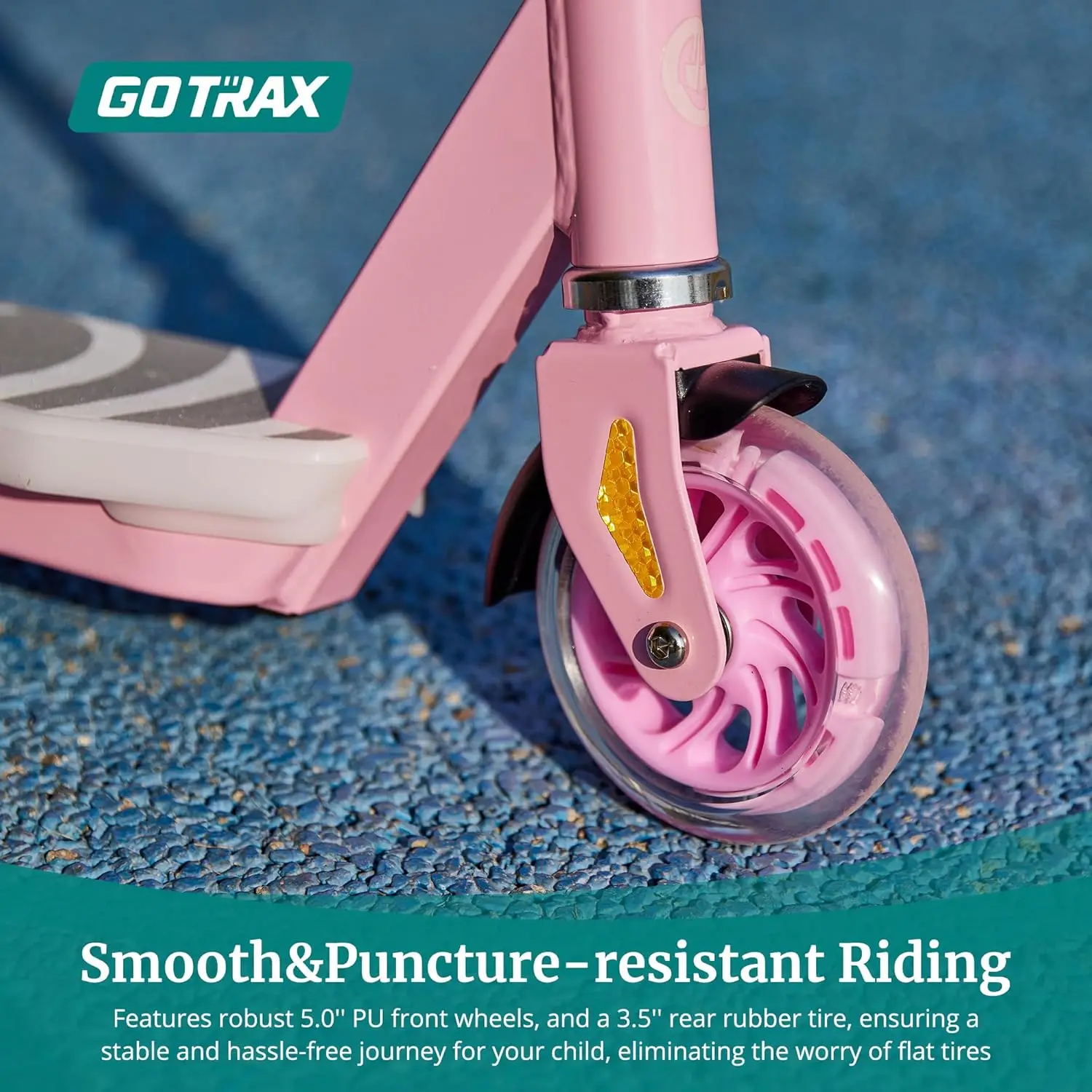 Scooter elettrico Scout Pro per bambini, portata massima di 3 miglia, velocità 6 miglia tramite motore da 80 W e acceleratore a pollice, ruote solide da 5" con Flash W