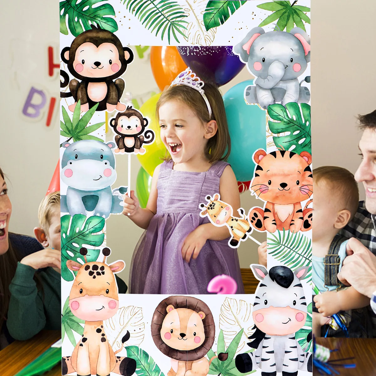 Jungle Animals Frame Photo Prop Tablecloth Birthday Party Decor For Home Kids Baby Shower Wild One Safari Party Supplies