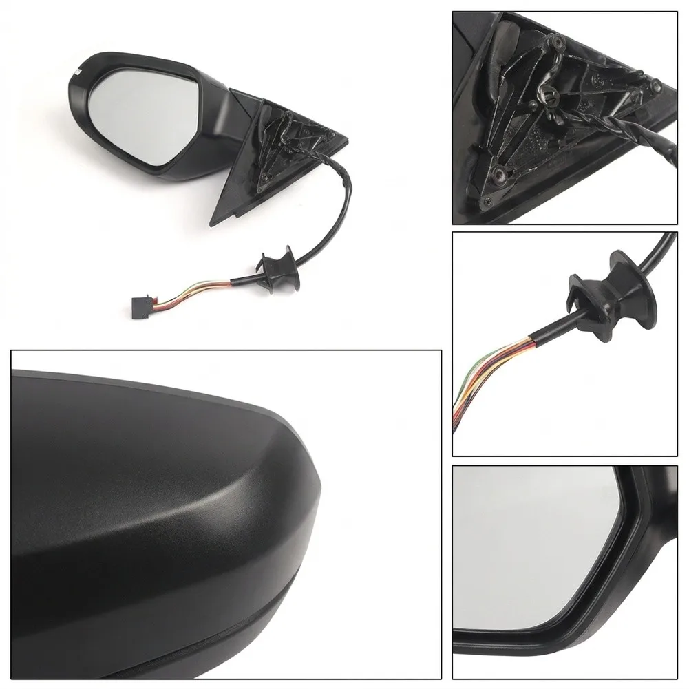 For A6 2011-2018 Passenger Side Mirror Assembly ABS Black 12V Heated Power Folding with Memory and Yellow Signal Lamp