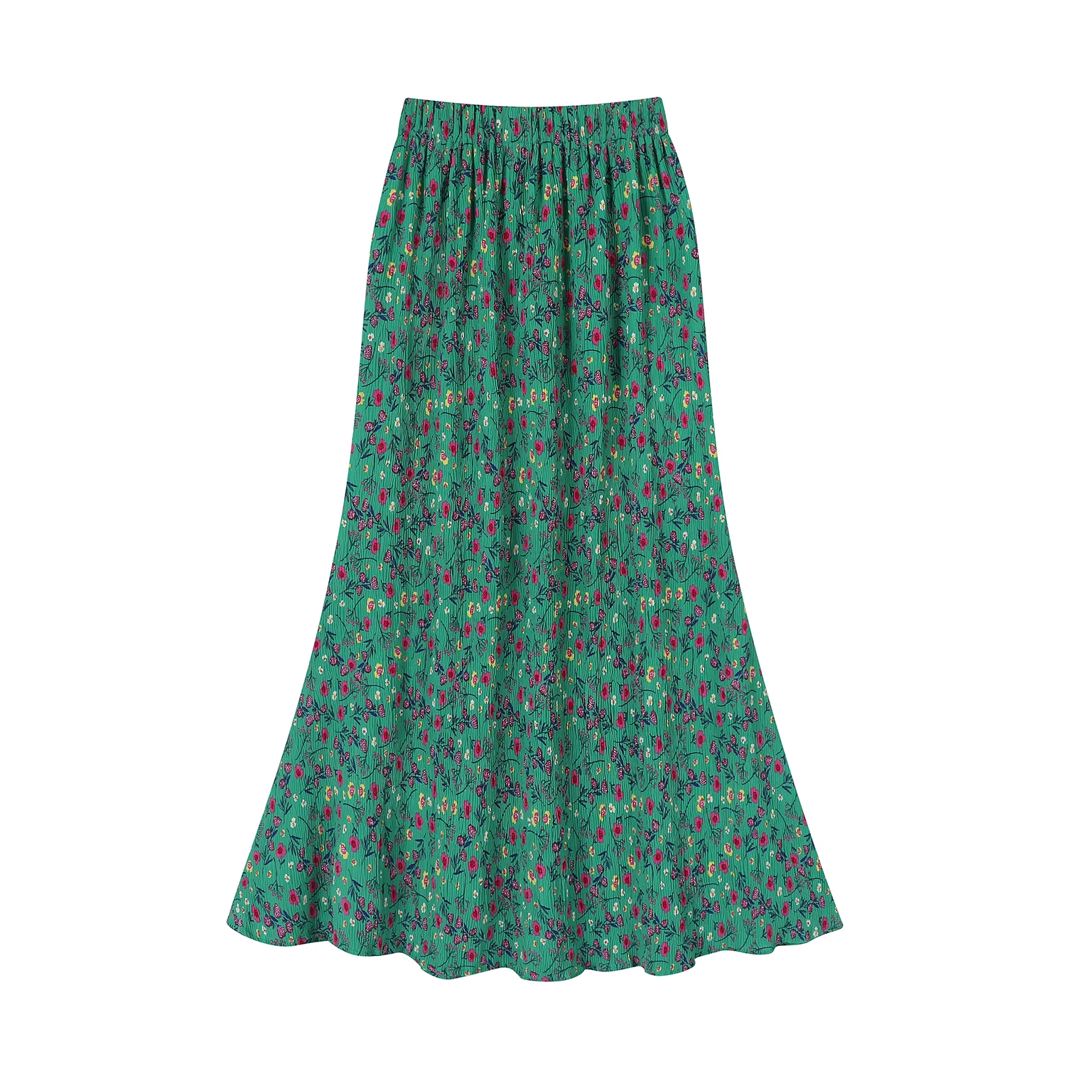 

High Waist Green Floral Printed Women's Umbrella Mermaid Skirts 2025 Summer Casual Loose Straight A-line Fishtail Skirts Female