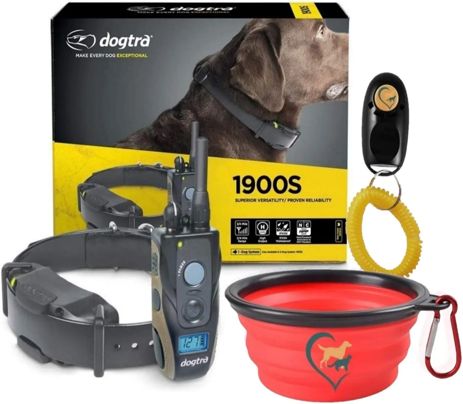 1900 Dog Training E-Collar  3/4 Mile Range  Waterproof  Static, Vibration and Audible Tone  for Small,