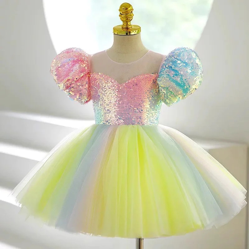 

Sequin Dance Costume Girls Lyrical Contemporary Freestyle Yellow Modern Dance Dress Girls Children Kids
