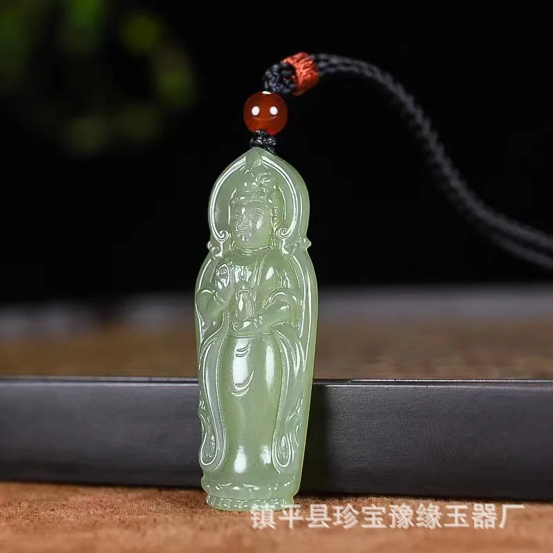 Natural Hotan Oil Green Guanyin Double-Sided Men'S Jade Pendant