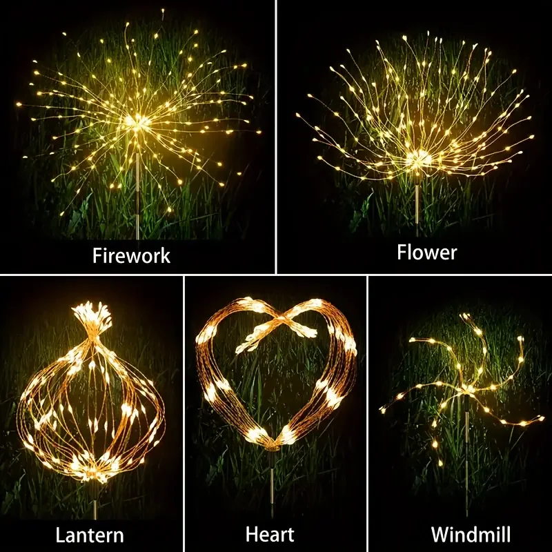 Imagem -04 - Fogos de Artifício Solares Luz Led ao ar Livre à Prova Impermeável Água Luz Solar Modos de Iluminação Faça Você Mesmo Starburst Luz de Fadas Luzes Decorativas do Feriado