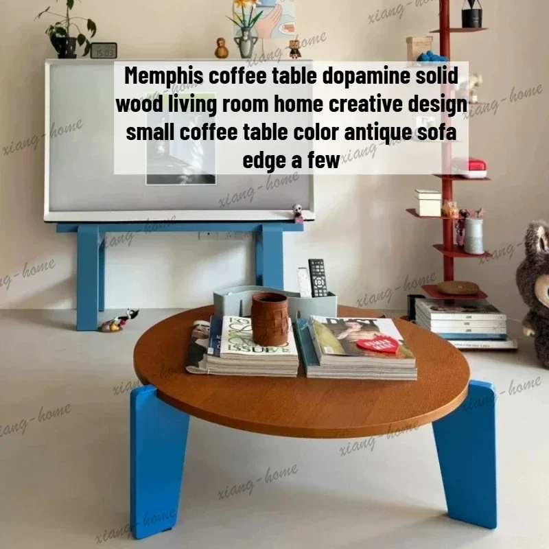 LJY Mid Century Sofa Coffee Tables Solid Wood Colorful Drink Tray Coffee Tables Garden Retro Stolik Kawowy Dopamine Furniture
