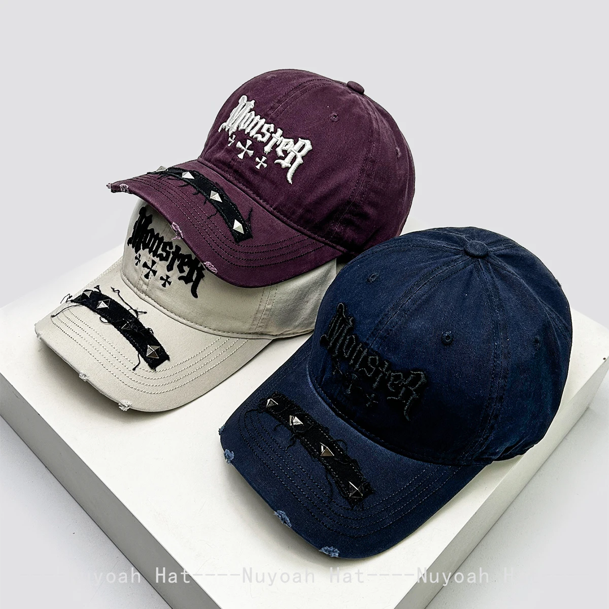 

New Unisex Broken Style Rivet Letter Embroidery Baseball Hats Sunshade Personal Versatile Niche Peaked Caps Fashion ins Hip-hop