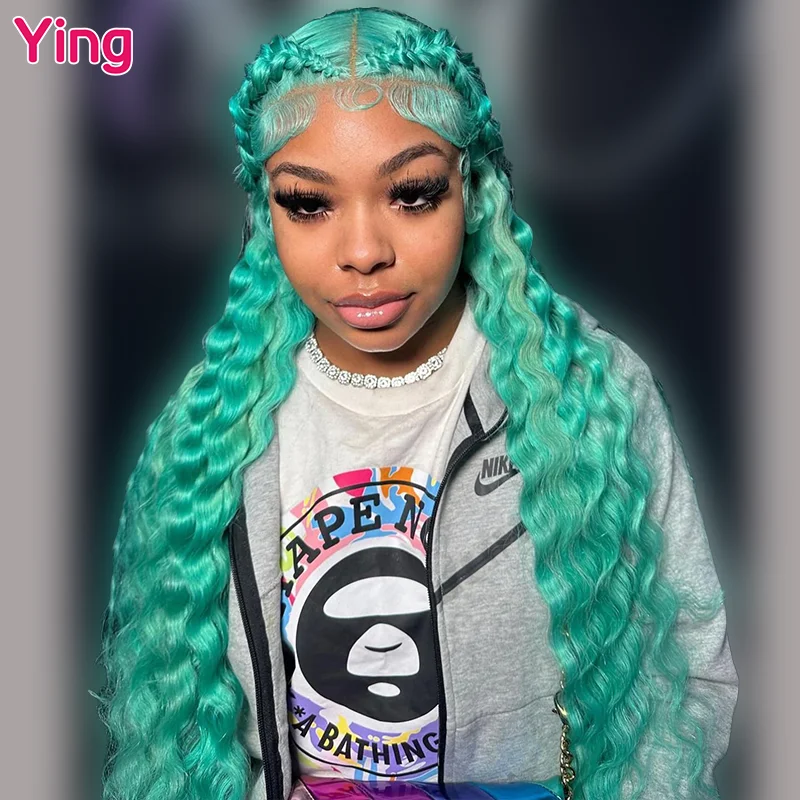 Perruque Lace Front Wig Deep Wave brésilienne naturelle-Ying 30, cheveux Remy, couleur vert aqua, blond 613, 13x4, 13x6, pre-plucked