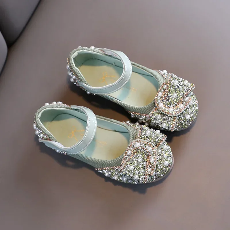 Rindu Girls\' Single Shoes Spring and Autumn New Leisure Colorful Diamond Bowknot Children\'s Dance Shoes Performance Shoes