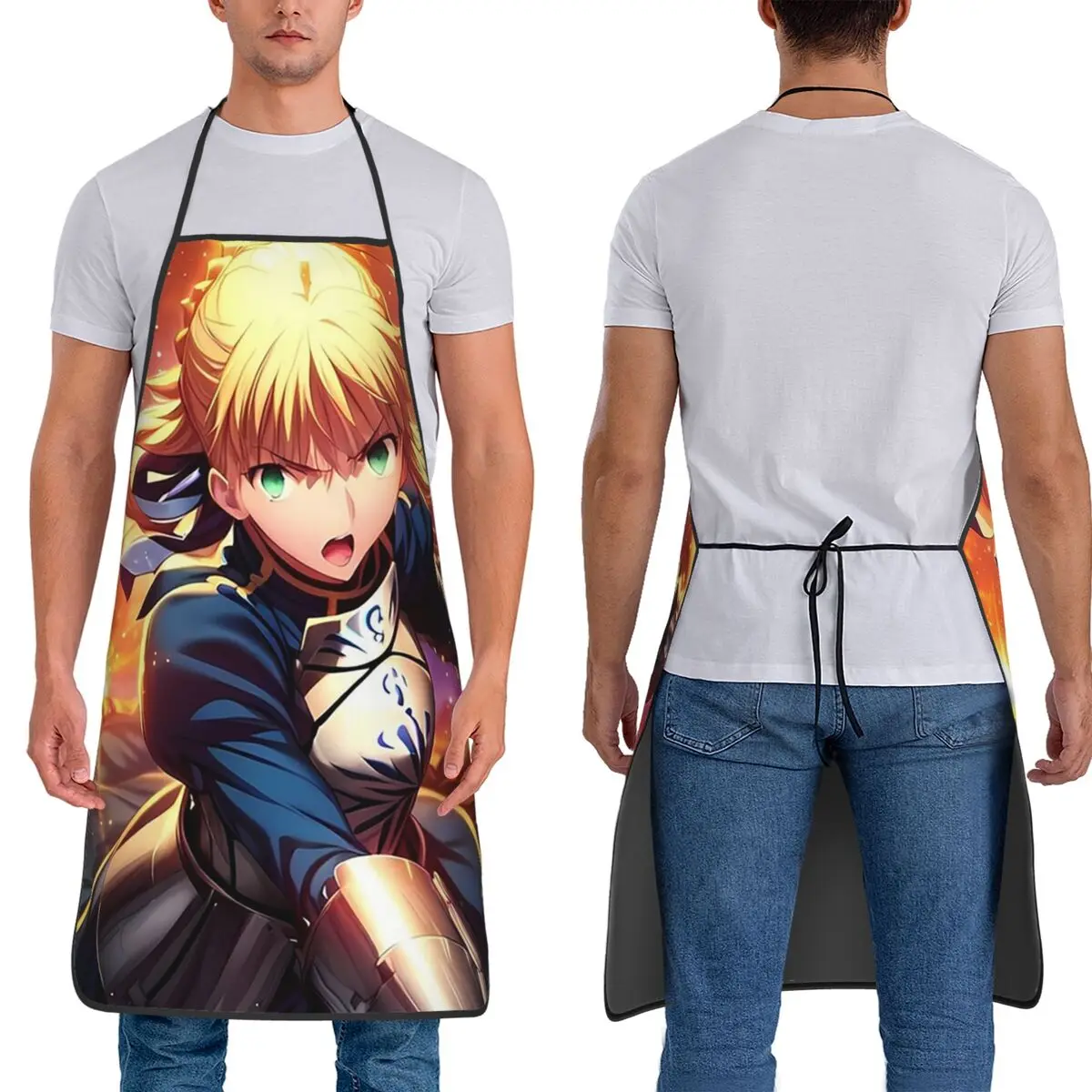 

Saber Fate Stay Night Anime Girl Battle Armor Apron Chef Cooking Cuisine Tablier Bib Kitchen Cleaning Pinafore for Women Men