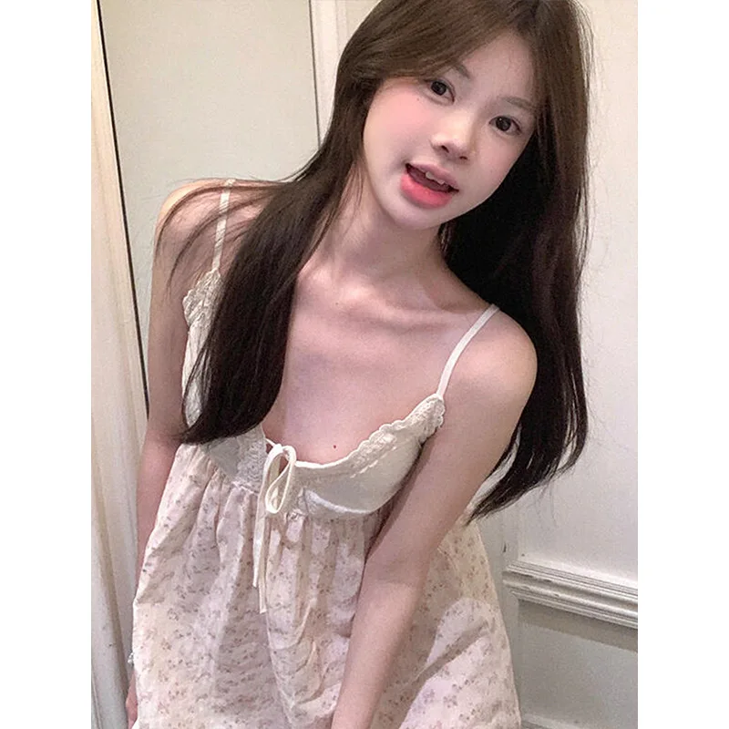 Sexy Pajamas Women's Bubble Cotton Fabric Princess Style Pajamas With Chest Pads And Straps Pajama Set