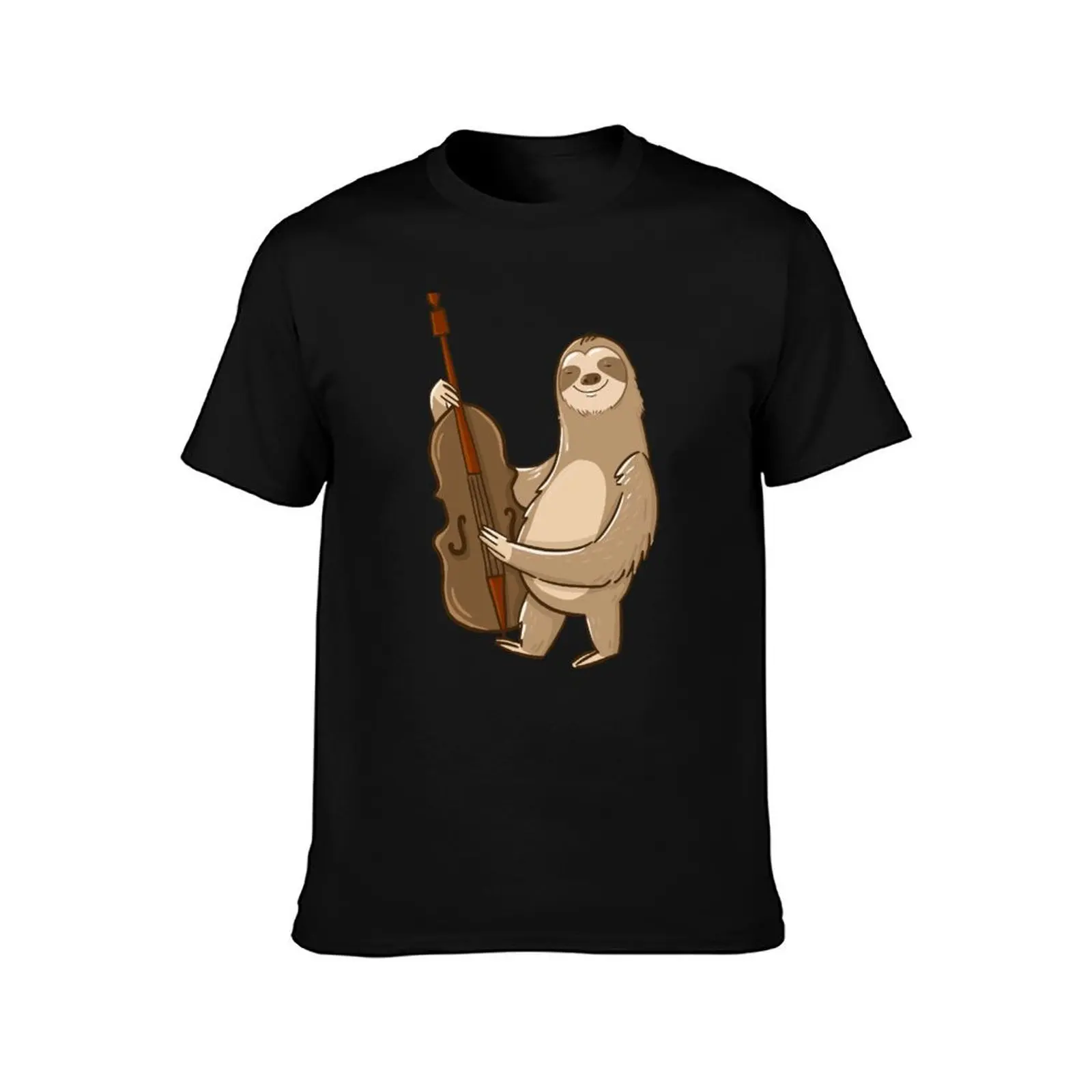 Sloth Playing Double Bass Upright Bass Cello Jazz Musician T-Shirt man clothes t shirt men 100℅ cotton