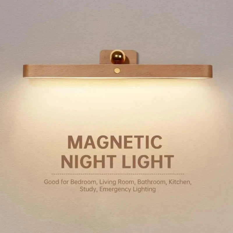 

Wooden Cordless Mirror Light LED Night Light Adjustable Reading Lighting Design Bedside Wall Lamp Art Decoration Lustre