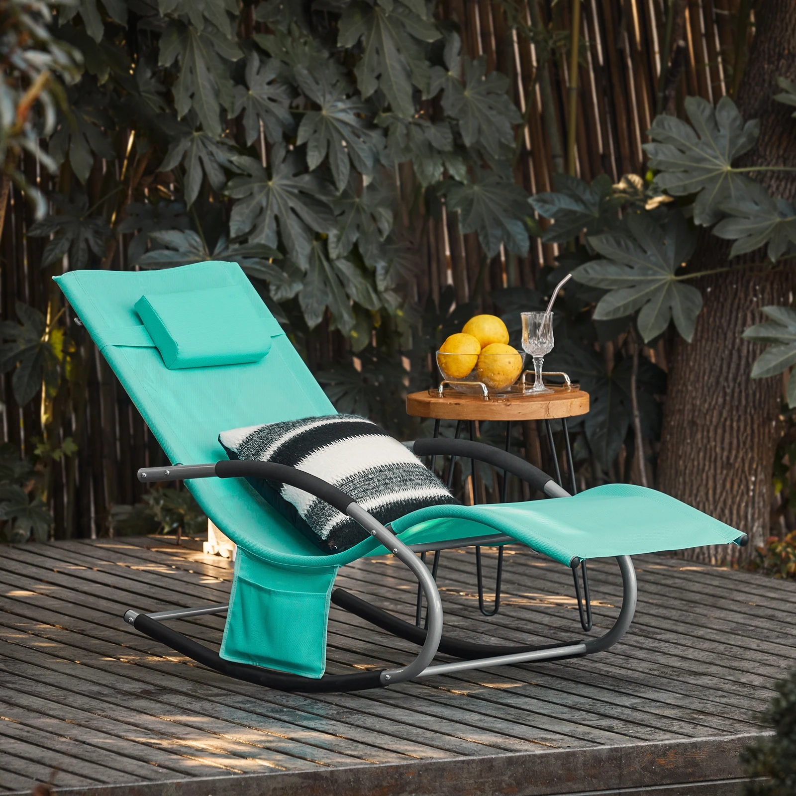 SoBuy OGS28 Sonnenliege Gartenliege wetterfest Liegestuhl Schaukelstuhl mit Kopfkissen Outdoor Terrasse Balkon Camping bis 150kg – Detail 35