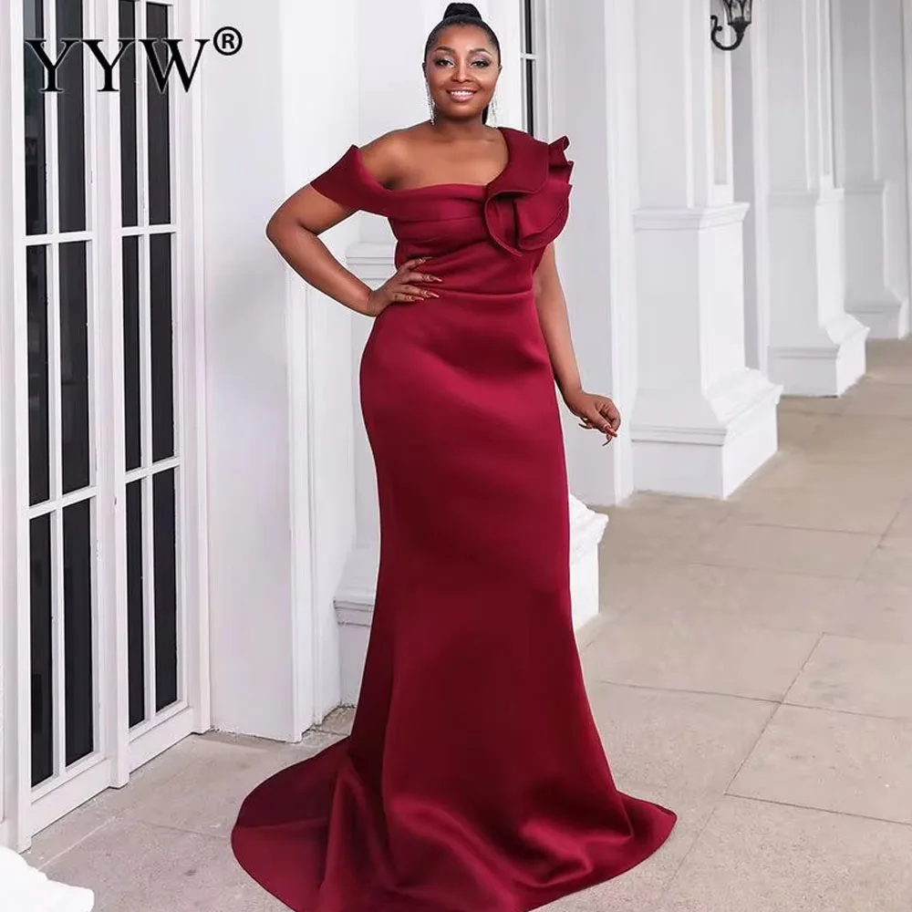 Ruffle Collar 3XL 4X Size Vintage Red Evening Dresses One Shoulder Backless Floor-Length Wedding Party Graduation Robe De Soriee