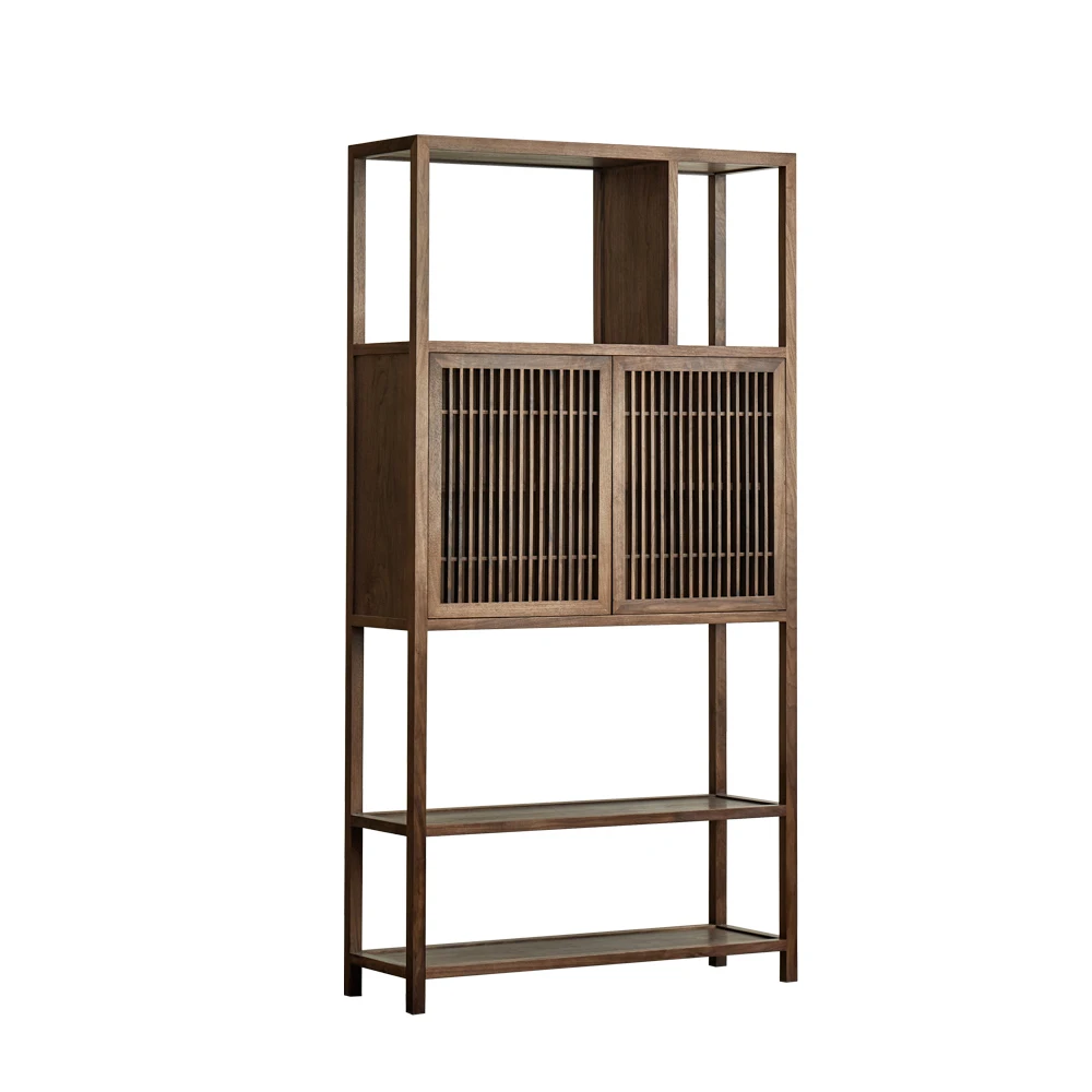 

Bookcase combination solid wood Bogu shelf, black walnut living room, Duobao floor-to-ceiling storage