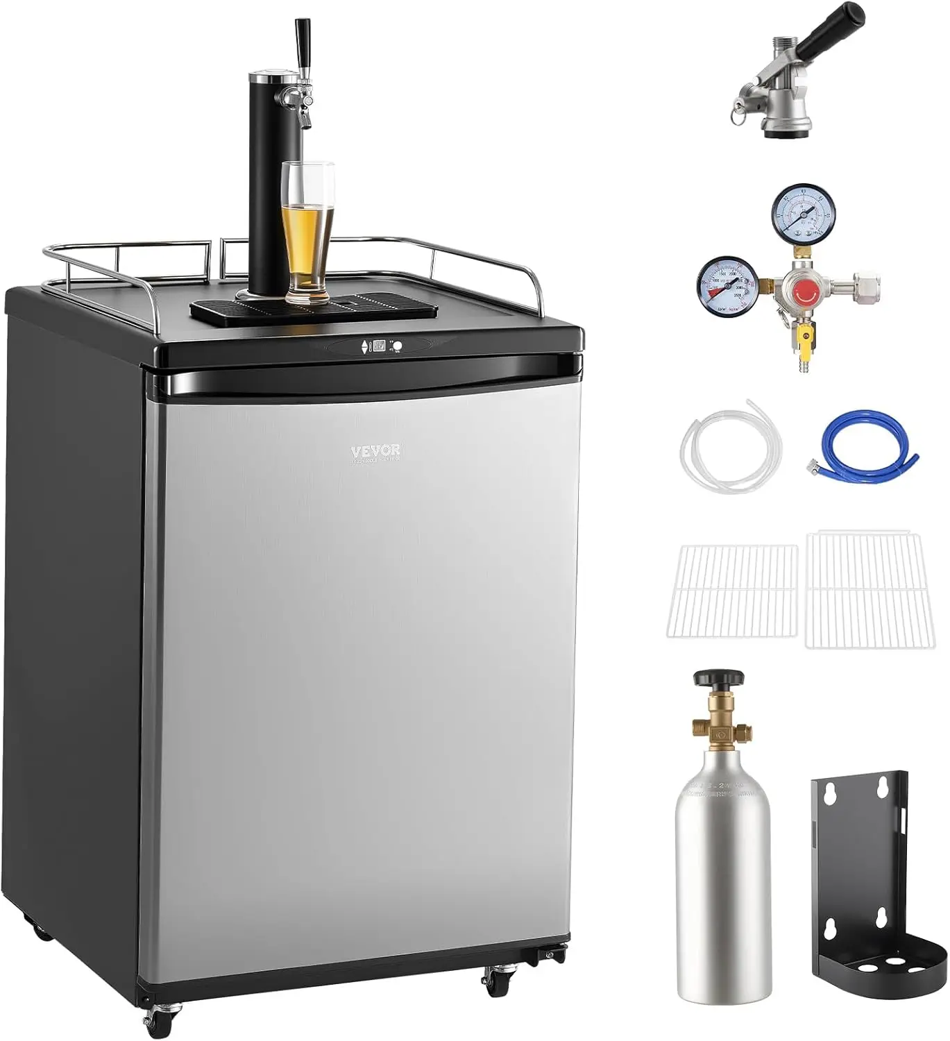 

Beer Kegerator, Single Tap Commercial Draft Beer Dispenser for D system, Full Size Keg Refrigerator with 5lbs CO2 Tank, Hold 2