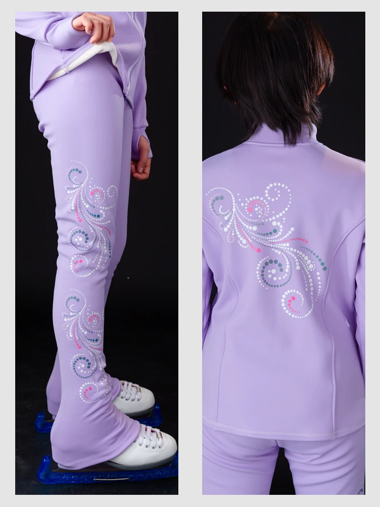 Figure Skating Suit Adult Girl Wool Lining Thickened Cold and Warm Skating Training Pants Set for Winter