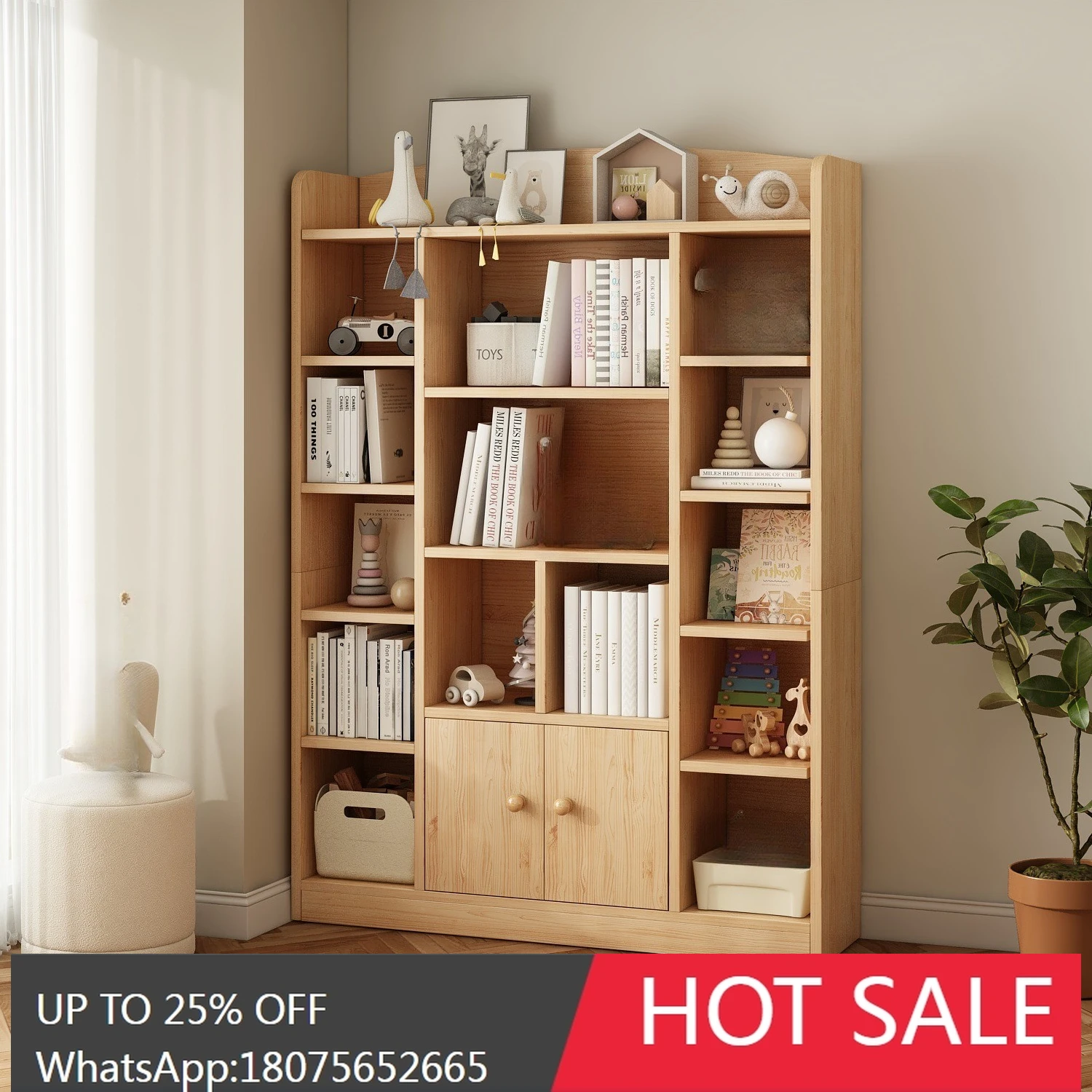 

SGF Solid Wood Bookshelf Floor-standing Storage Integrated Wall Cabinet Simple Storage Cabinet