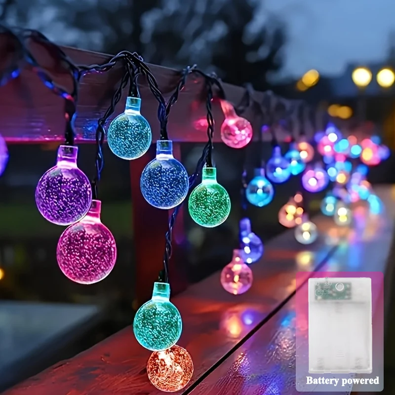 LED كريستال الكرة سلسلة أضواء بطارية تعمل بالطاقة الجنية مصابيح مقاوم للماء 8 طرق للخارجية عيد الميلاد حديقة فناء شجرة الديكور