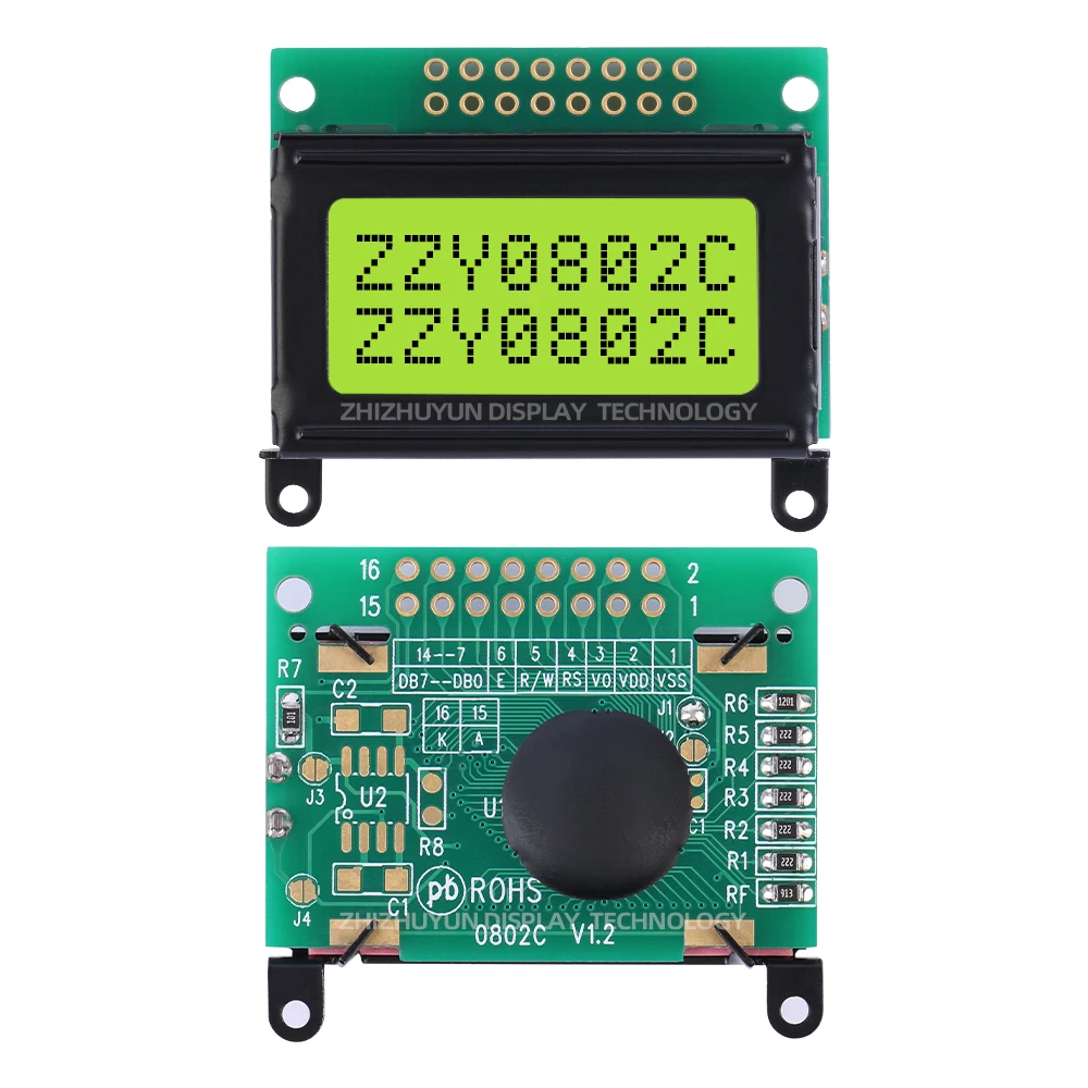 شاشة LCD متوازية لميكروكونترولر ، شاشة أحرف ، ضوء أخضر ، نص أسود ، STM32 ، 0802C ، 0802C ، 8x2 ، 8x2 ، 51 ، STM32