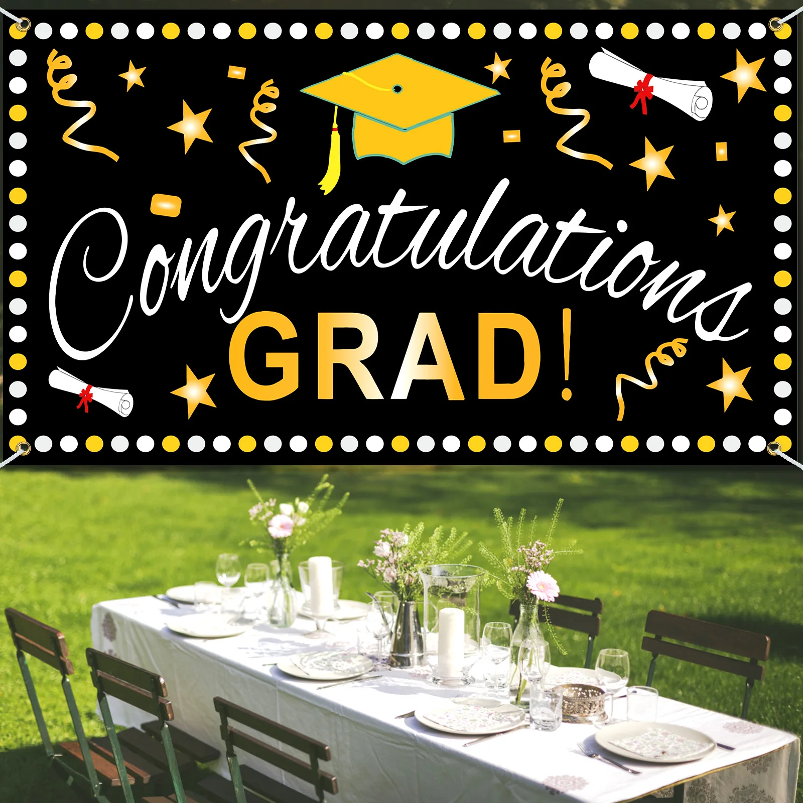 CONGRATS GRAD Graduation Season Banner Hanging Flag School Reunion Party Graduation Background Cloth