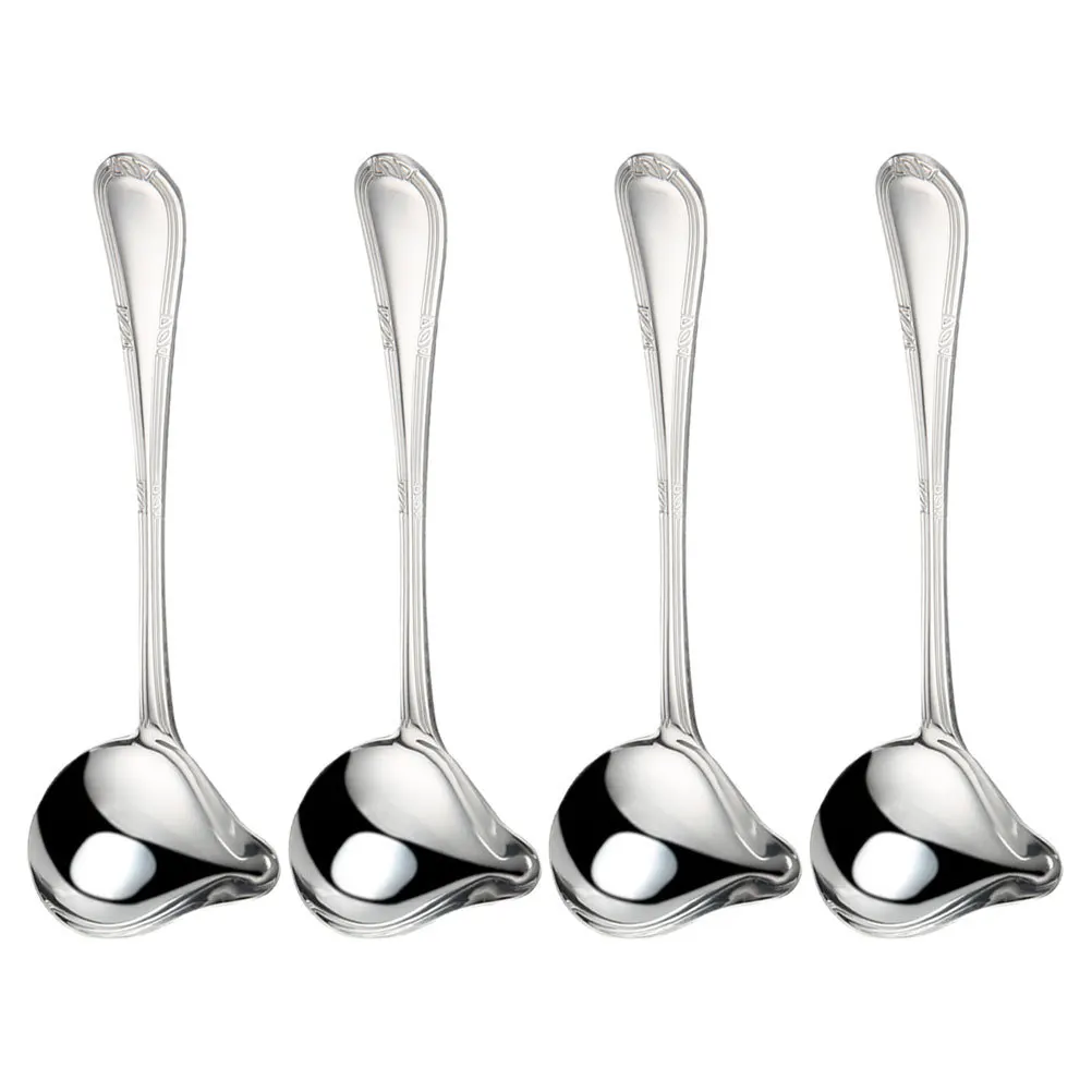 Cucharón para salsa de acero inoxidable, diseño de pico de pato, mango largo, fácil de limpiar, uso versátil, para el hogar, restaurante, 4 Uds.