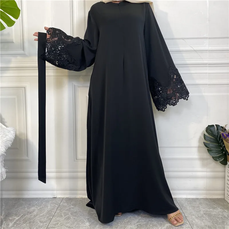 Abaya abito musulmano Dubai turchia Hijab Dress Plain Floral Lace Zipper abiti lunghi africani per le donne Ramadan Eid Islamic Modest