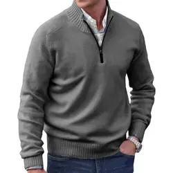 Männer Pullover Mantel Halb Zipper Pullover Stricken Elastische Lange Ärmel Stehkragen Oberbekleidung Englisch Stil Mann Sweatshir Herbst Sweate