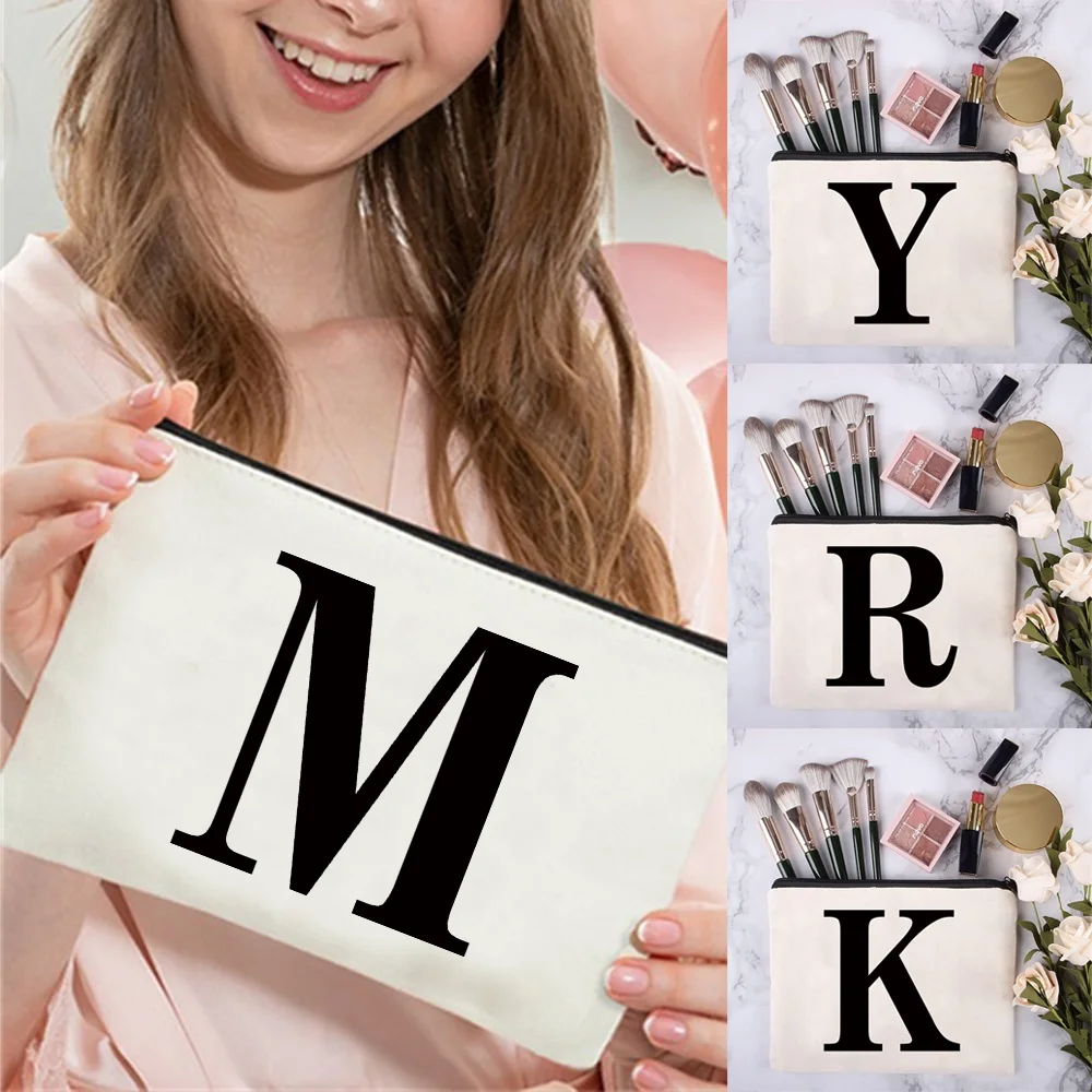 

Black Initial Letter Custom Name Cosmetic Bag Women Neceser Makeup Bag Zipper Pouch Travel Toiletry Organizer for Wedding Party