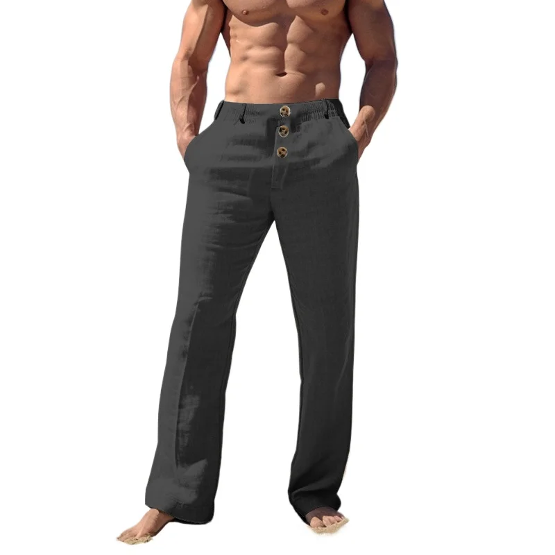 

New Men's Linen Pants Summer Beach Pants Solid Color Comfortable and Breathable Leisure Daily Vacation Foreign Trade