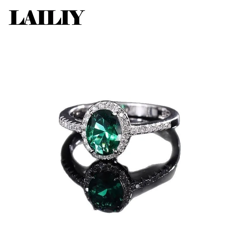 LAILIY925 Sterling Silver Adjustable Gift Ring with Diamond Emerald and Pink Diamond Sets Ring For Women Fashion Jewelry