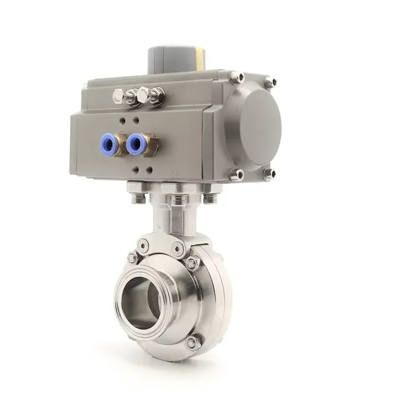 Pneumatic Tri-Clamp Butterfly Valve with Aluminum at Actuator SS304/SS316L Sanitary Electric Compact Robust Air Plug Valves