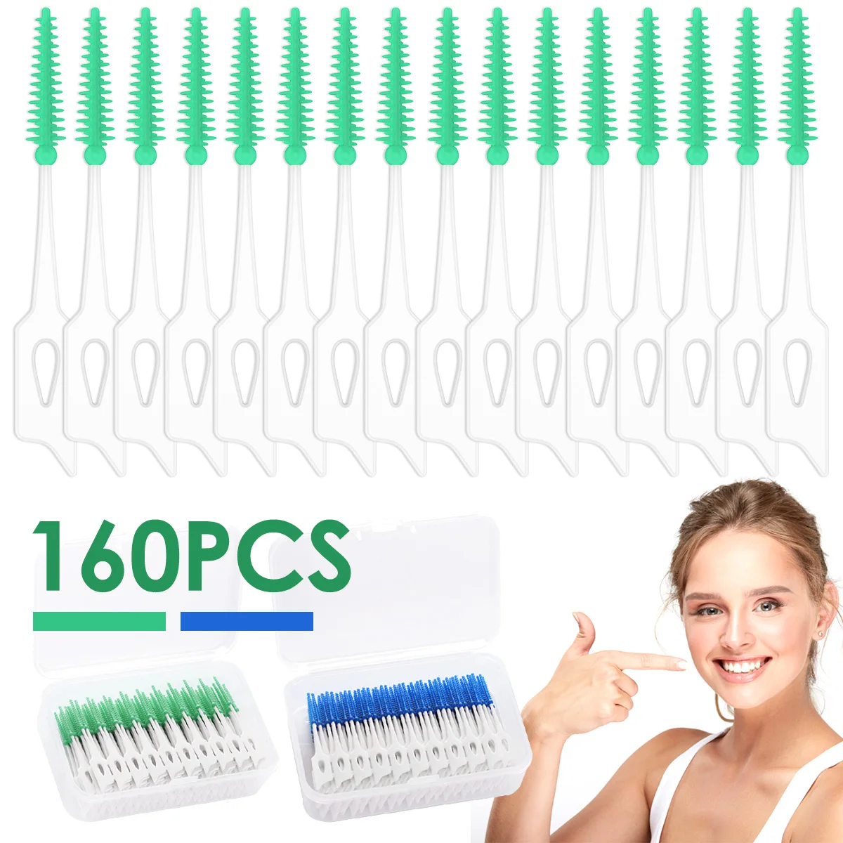

160Pcs Interdental Brush Toothpick Silicone Tooth Picks Comfy Dental Tooth Cleaning Tool Floss Interdental Brush Stick for Teeth