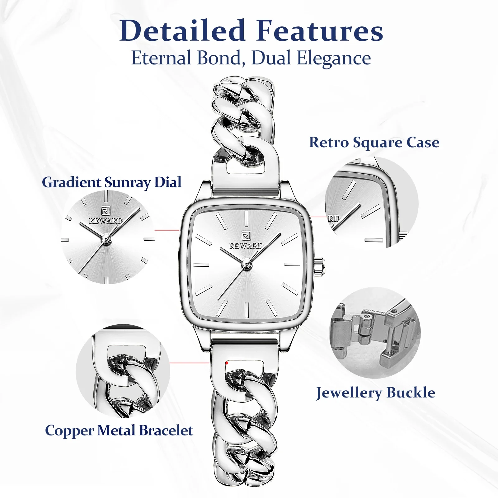 مكافأة 211513 ساعة كوارتز نسائية فاخرة ساعة نسائية مقاوم للماء حزام الفولاذ المقاوم للصدأ ساعات أنيقة للمرأة Reloj Mujer