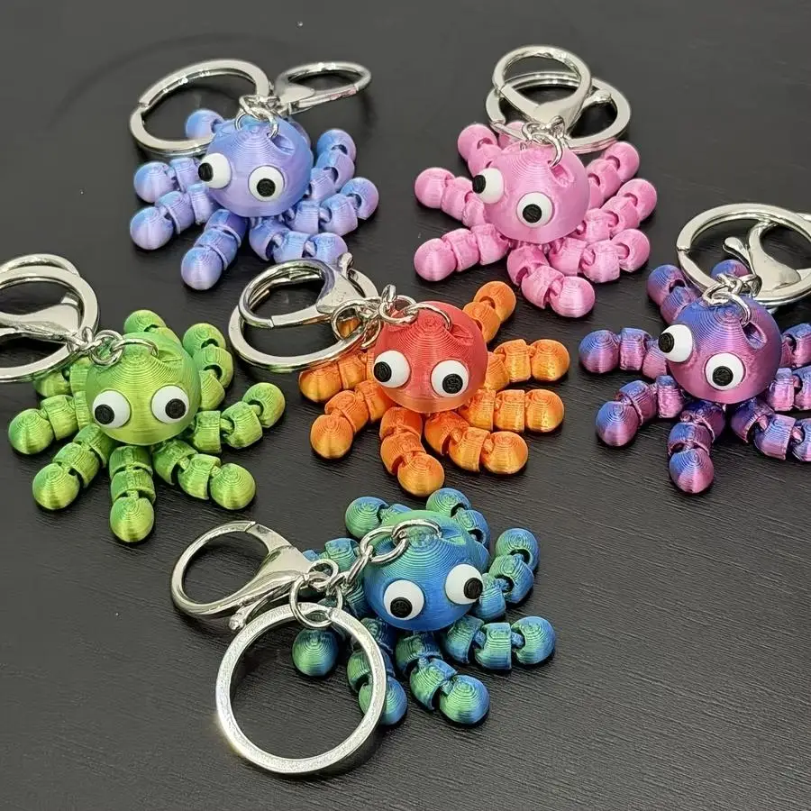 1/5/10/20/50/100pcs 3D Printed Octopus Keychains Set with Movable Joints, Cute Animal Key Rings, Creative Octopus Figurines, Ide