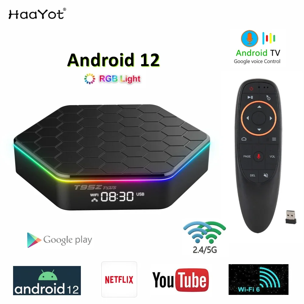 

HaaYot Android 12 TV Box Wifi6 1080P H.265 4K 60fps 4G 32G 64GB Smart 6k Set Top Box 3D Media Player