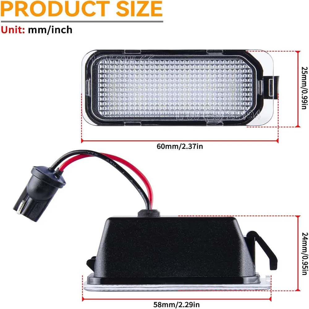2Pcs Car LED License Plate Light For 11-20 Ford Explorer Mondeo MK4 5 Kuga MK1 2 Fiesta MK6 7 Focus MK2 III Grand C-Max Ranger