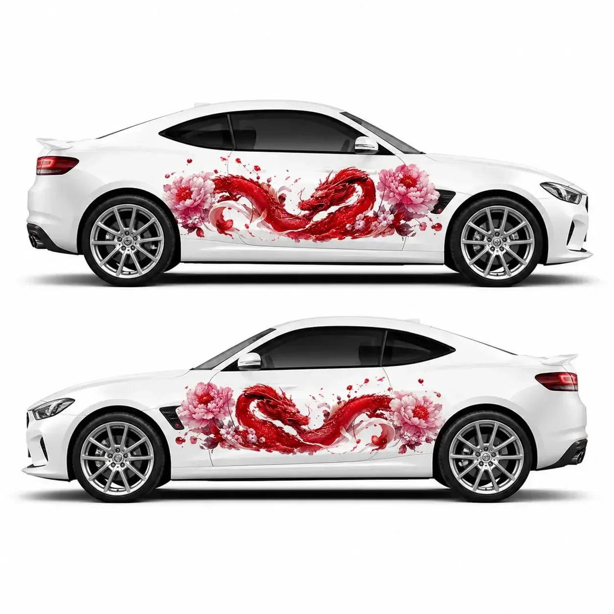 2PCS Red Koi Fish Watercolor Car Side Decals, Waterproof UV Resistant Japanese Koi Vinyl Stickers for Cars Trucks SUV,