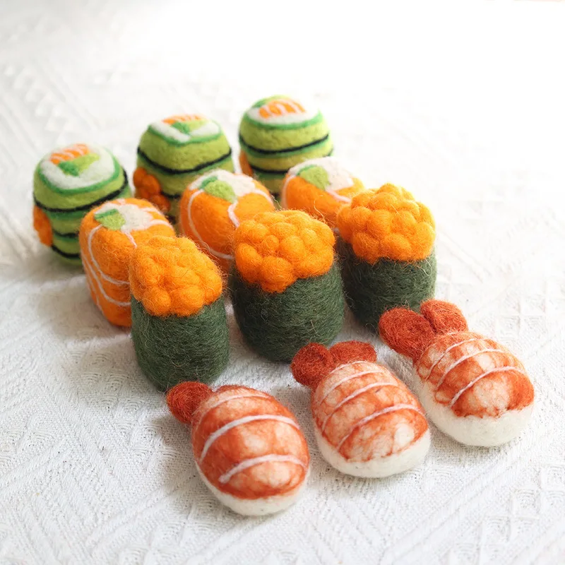 Ins Japanese Style Finished Products Wool Felt Cute Sushi Series Plush Toys Creative Mini Sushi Tabletop Decorative Ornament