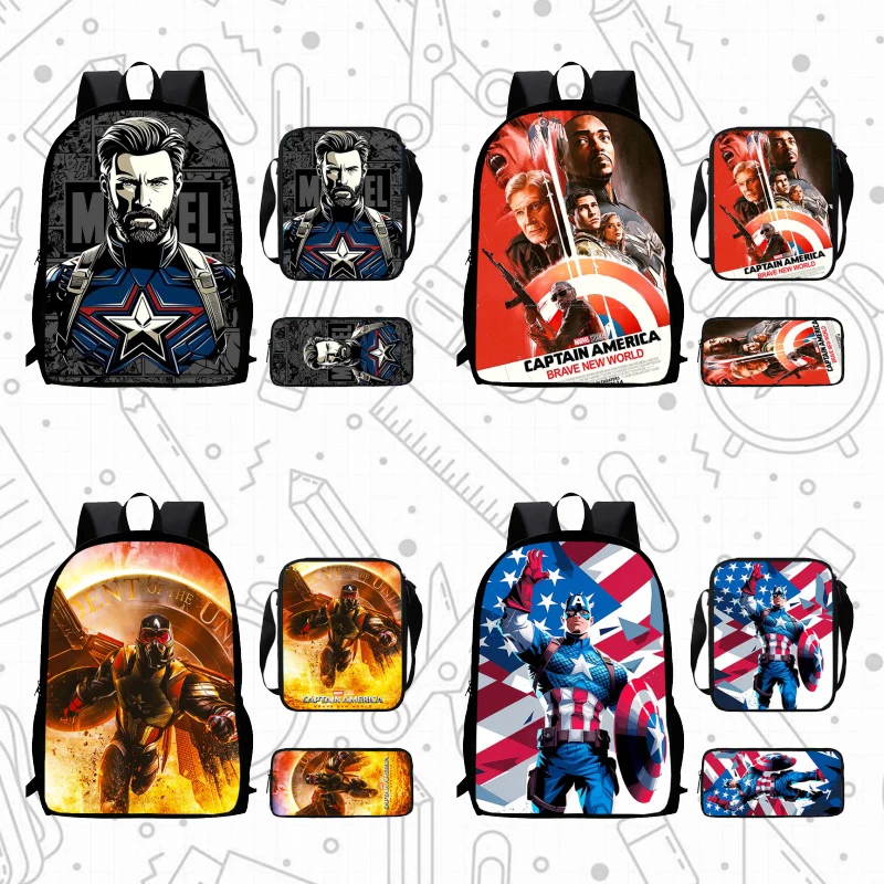 

Disney Cartoon Captain America Child School Backpack With Shoulder Bags Pencil Bags For Kindergarten,Light Weight School Bags