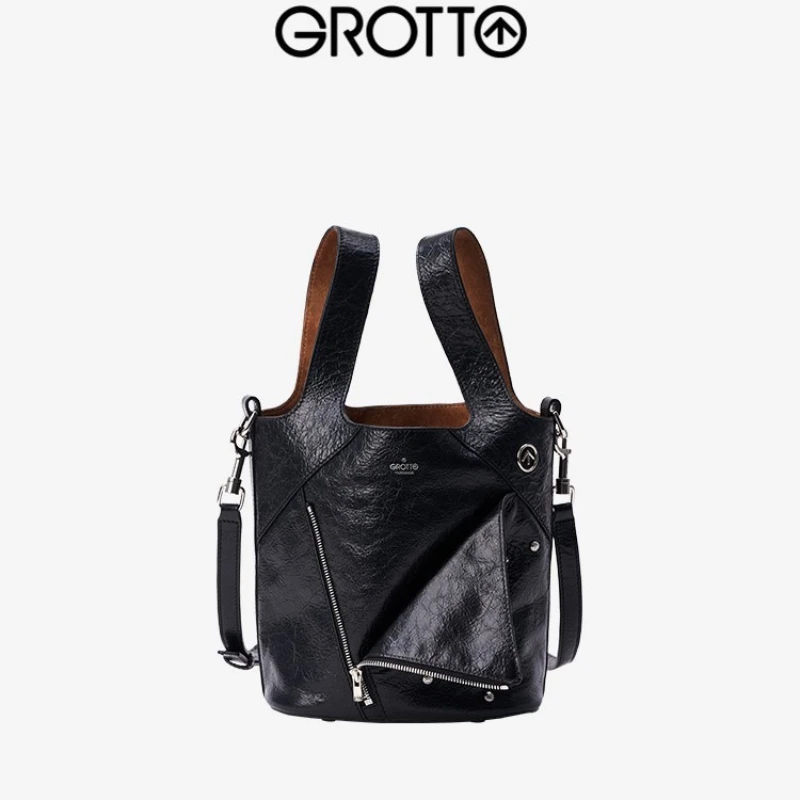 GROTTO 2025 Новая модная кожаная сумка растительного дубления Сумка-тоут с воротником и большой вместительной сумкой через плечо на одно плечо