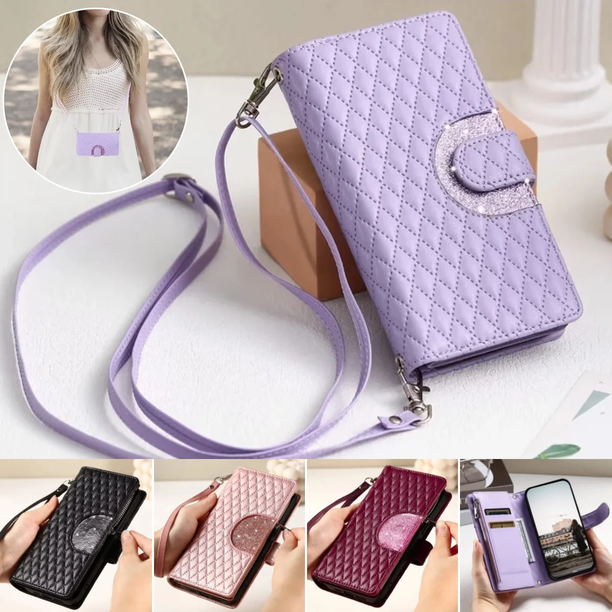 Long Lanyard Leather Phone Case for Samsung Galaxy A55 A35 A25 A15 A05S A54 A34 A24 A14 A53 A33 A13 A52 A72 A32 A22 Wallet Cover