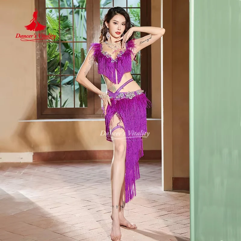Roupas de competição de dança do ventre sênior ab pedras borla conjunto de dança oriental tambor solo desempenho traje vitalidade do dançarino