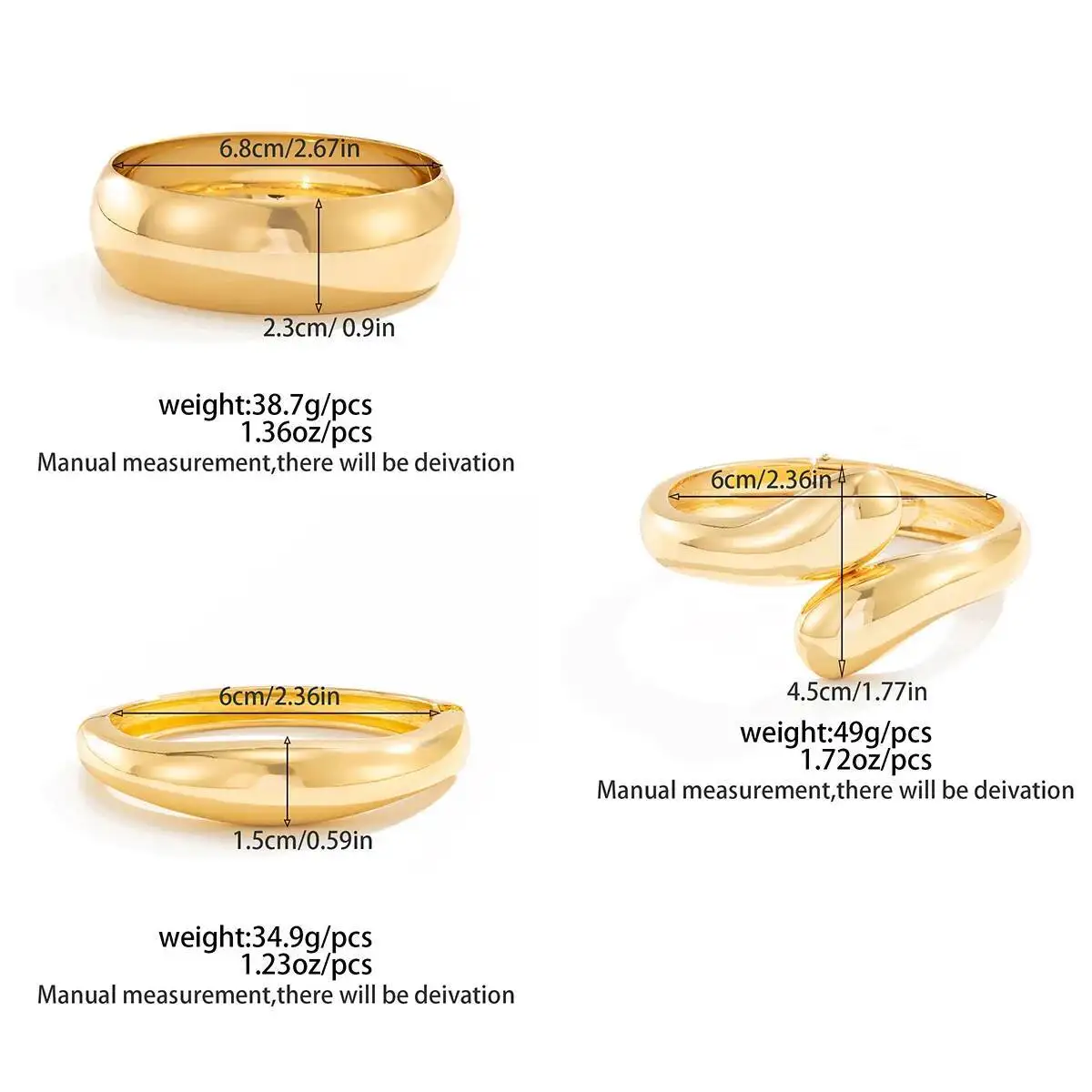 Ingemark 3 أنماط الهيب هوب الذهب اللون تكويم أساور واسعة للنساء بيان الموضة الشرير قطرة الماء أساور مجوهرات هدية
