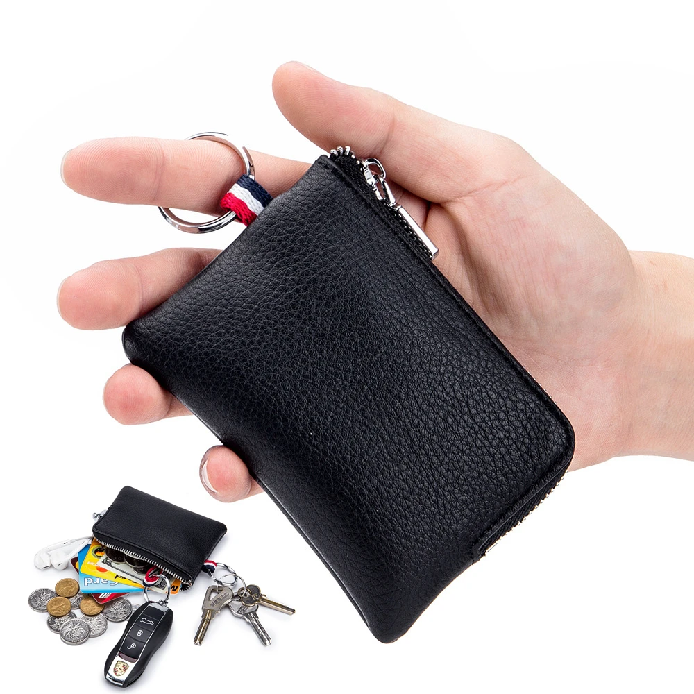 Genuine Leather Mini Coin Purse for Men Cowhide Wallets Small Coin Pocket Card Holder Mini Money Bag Portable Clutch Bags