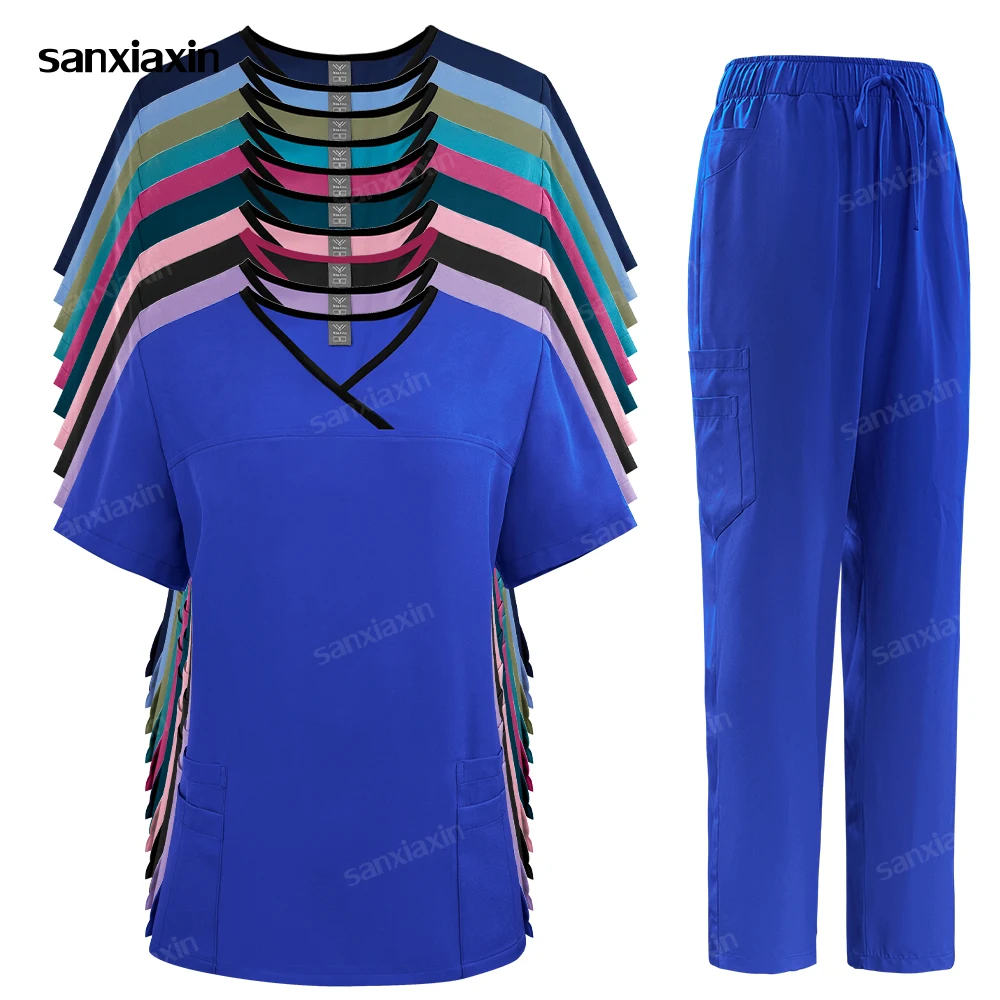 

Surgical Uniforms Woman Scrub Set Nurse Accessories Medical Nurse Clinical Uniform Dentistry Scrub Top Pants Beautician Workwear