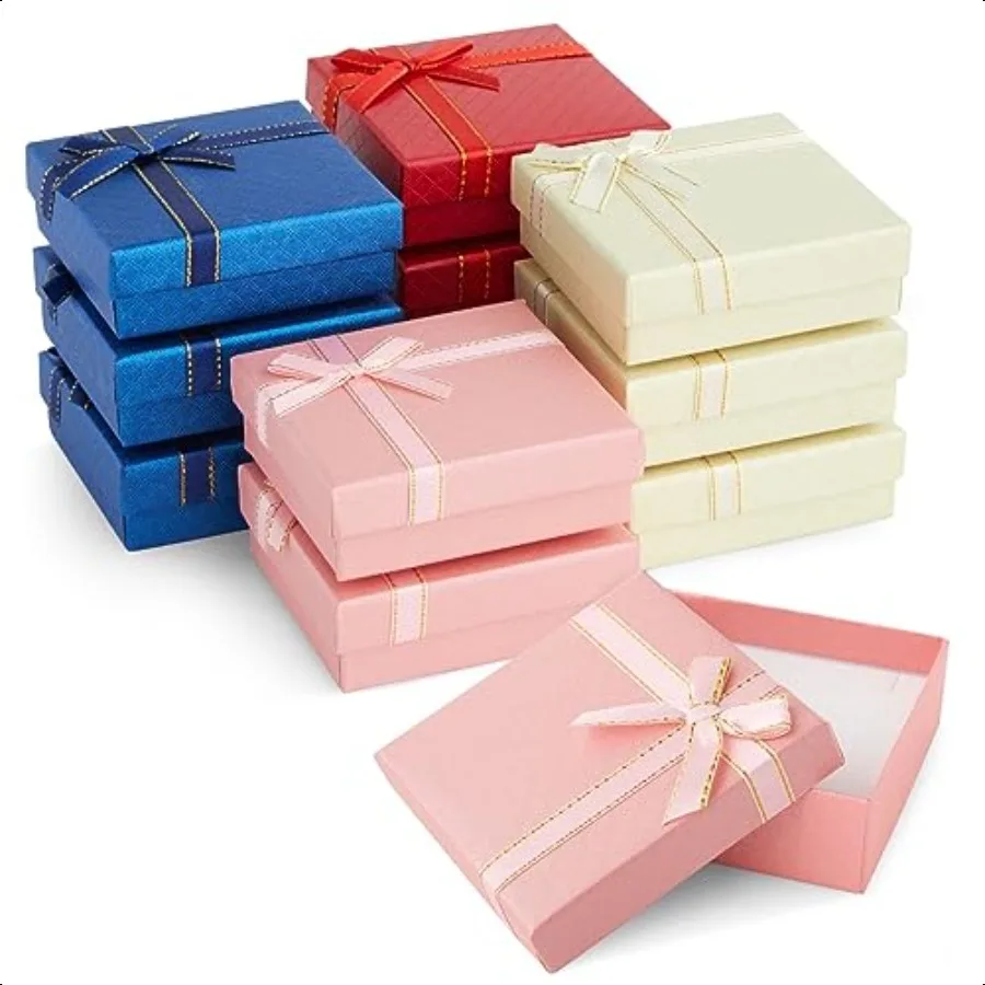 

12 Pack Cardboard Jewelry Gift Boxes 4 Colors 3.5 x 1 in