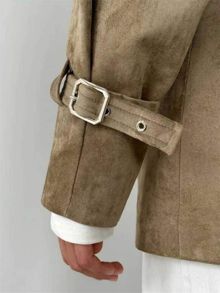 Frauen Jacken Vintage Spitze-Up Herbst Jacken Mantel Weibliche Tasche Lose Patchwork Pendeln Langarm Revers Outwear