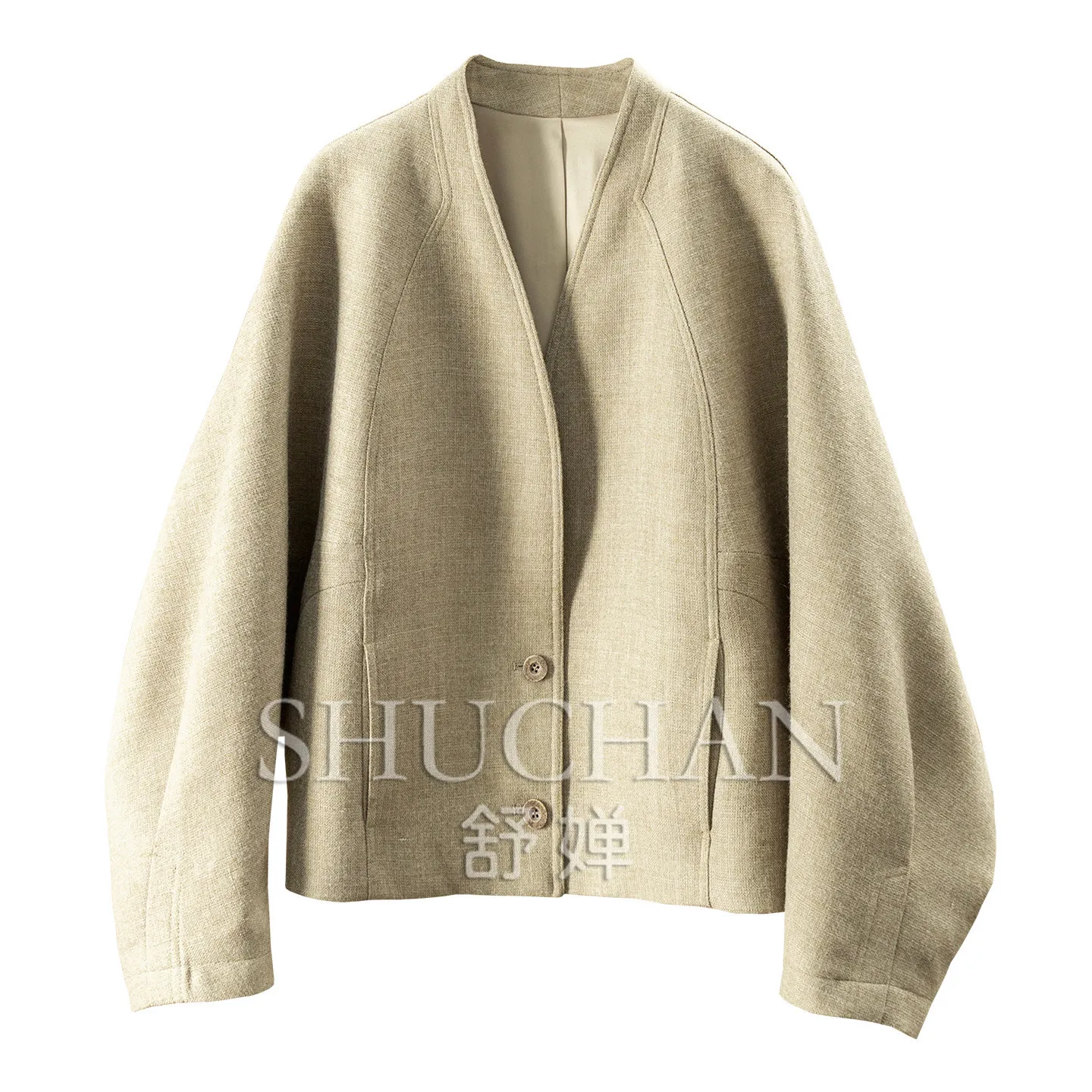 French lazy coat golden ratio V-neck horn sleeve worsted 100% wool short coat women's 17X6