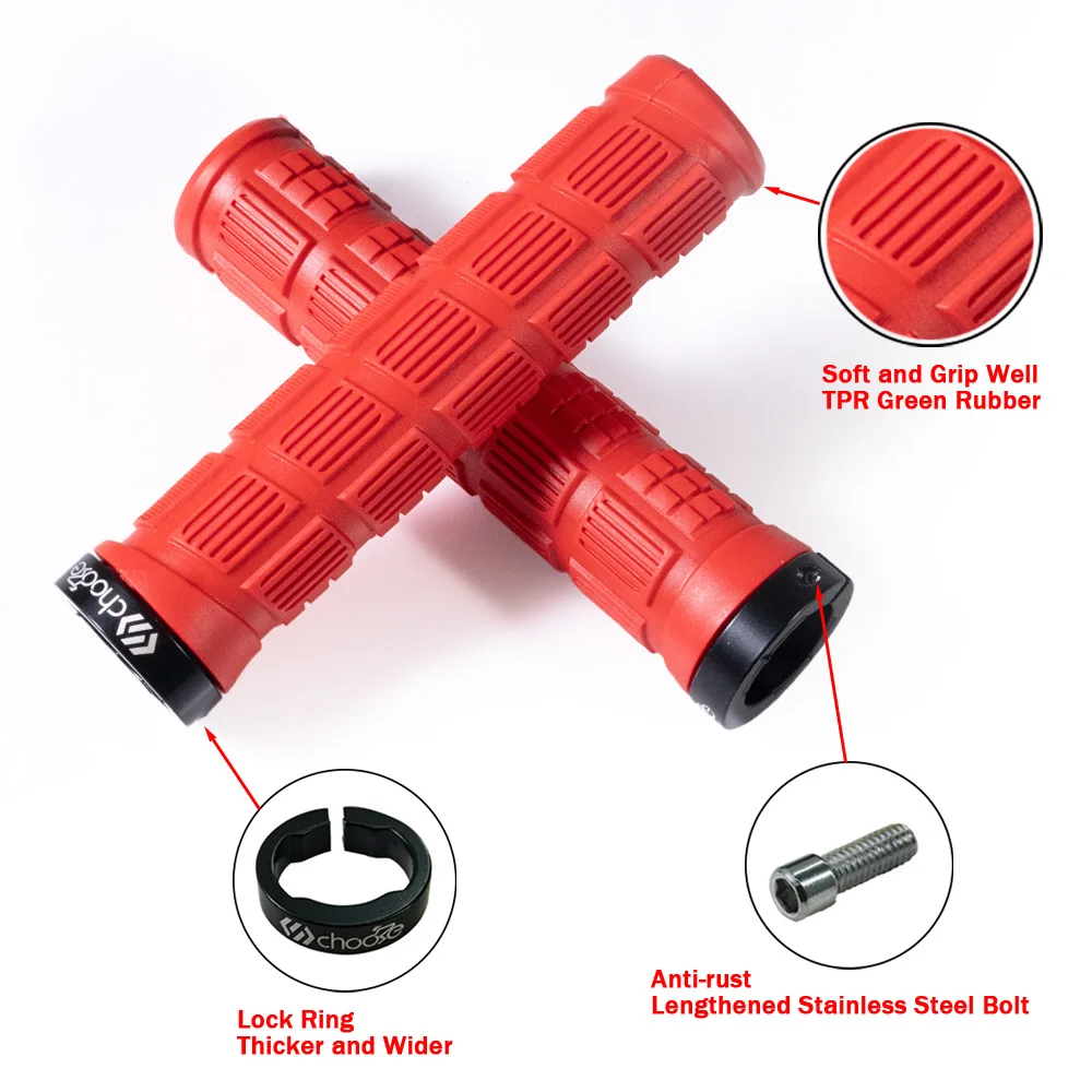 Chooee Mountain Bike Handlebar Grips Anti-Slip Rubber MTB Grips Shock Absorbing Lock-On Bicycle Grips Cycling Parts